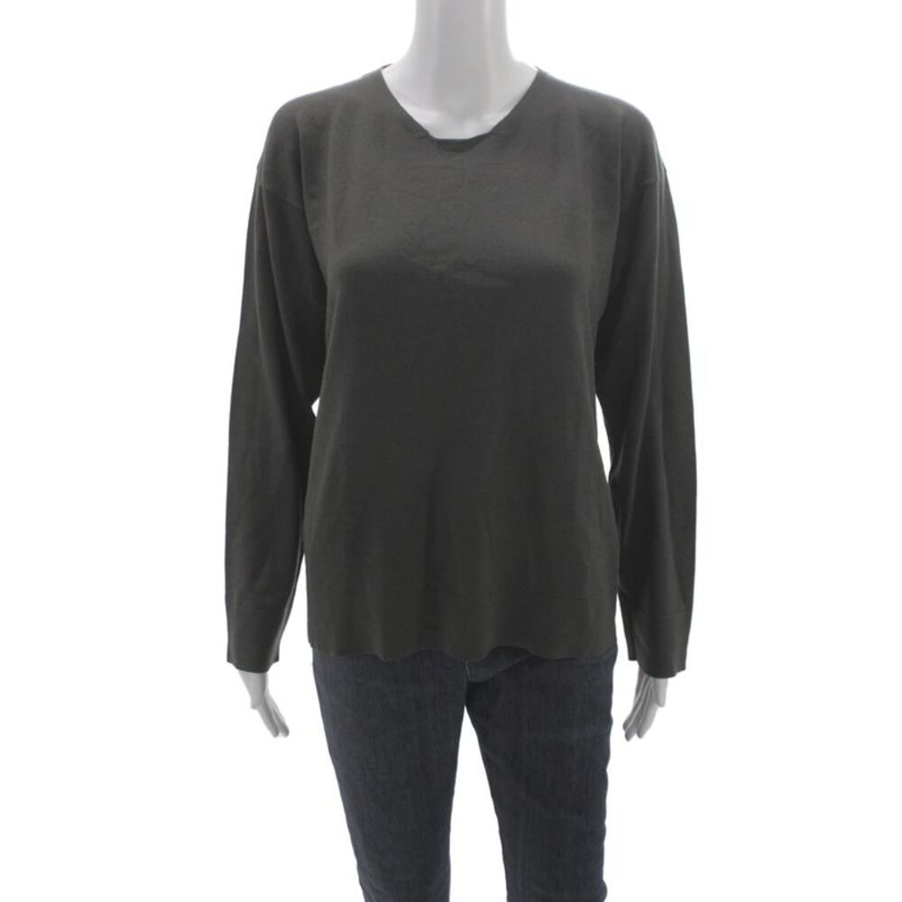 Gucci Womens Pullover Sweater Gray Cotton Crew Neck Long Sleeve Size S